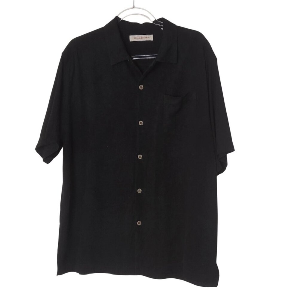 Tommy Bahama Silk Camp Shirt XL Black Basket Weave Y2K Button Front - Picture 4 of 9